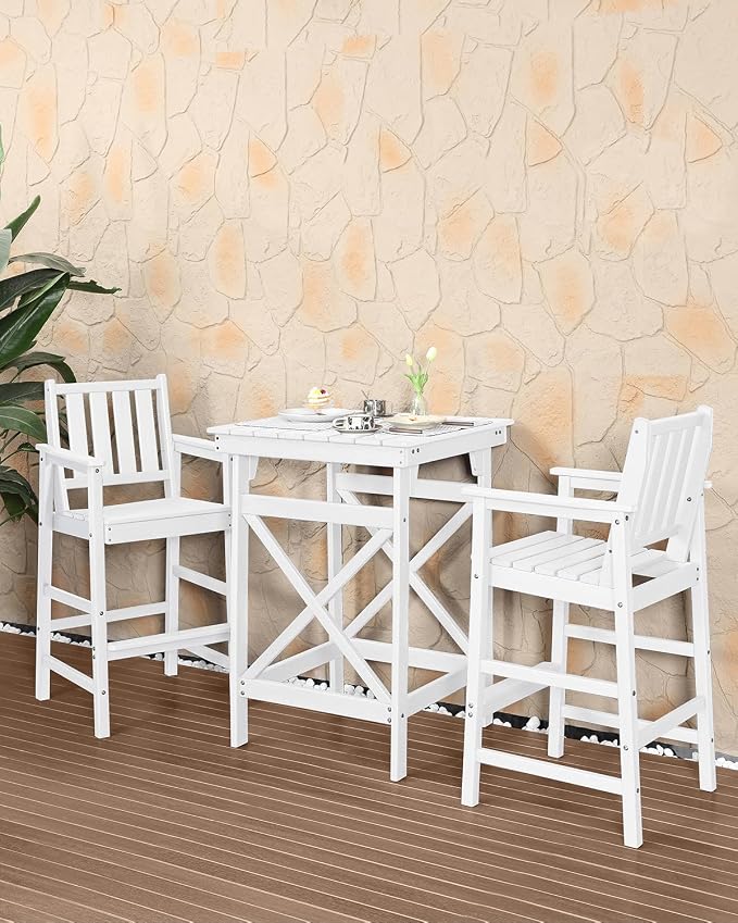 HDPE Outdoor Bar Table, 41" Adirondack Outdoor Bar Height Table, Weather Resistant HDPE Patio High Top Pub Table, Square HDPE Patio Bar Tables for Garden, Porch, Poolside, Balcony, Pearl