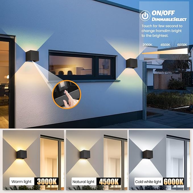 20W 3CCT Adjustable Up and Down LED Wall Sconce 4 Pack | Black IP65 waterproof ETL certified 1300LM Exterior/Interior Lighting Fixtures for porches & patios
