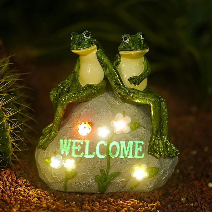 Nacome Solar Garden Outdoor Statues Frog with Succulent | 7 LED Lights, Lawn Decor Statue for Patio, Balcony, Yard Ornament, Gifts for Mom Grandma Women
