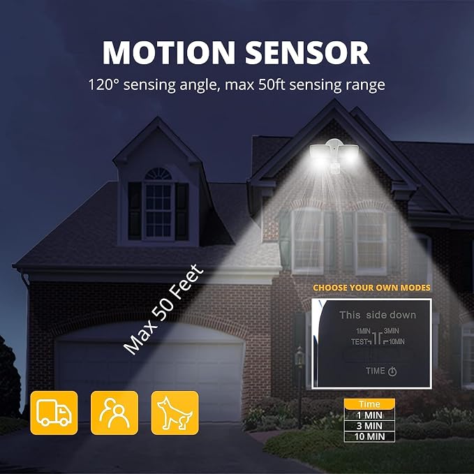 UME 19W LED Flood Light Motion Sensor Outdoor, 2 Adjustable Head, 2000LM, 5000K, IP65 Waterproof, Dusk to Dawn Security Light with Photocell for Exterior,Outside,Garage,House(Black)