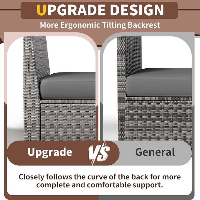 Patio Furniture with Fire Pit Table,8‘’ Wide armrest Outdoor Sectional Rattan Sofa Set, Wicker Patio Furniture Sets w/Coffee Table,Thick Cushions and Cover for Porch,Deck, 9PC (Grey&Grey)