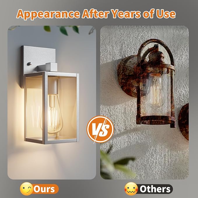 2 Pack Silver Outdoor Wall Sconce Lights Wall Mount, Waterproof Exterior Lighting Fixtures, Outside Front Porch Lights for House, Outdoor Lantern Lamp, Coach Light for Garage Entryway
