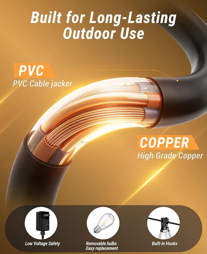 100FT Outdoor String Lights with Remote, LED Patio Lights with 35+1 Waterproof S11 Bulbs, Outside Dimmable 2700K Warm White, Timer & 3 Modes,for Backyard Garden Deck Porch Balcony Gazebo Party Decor