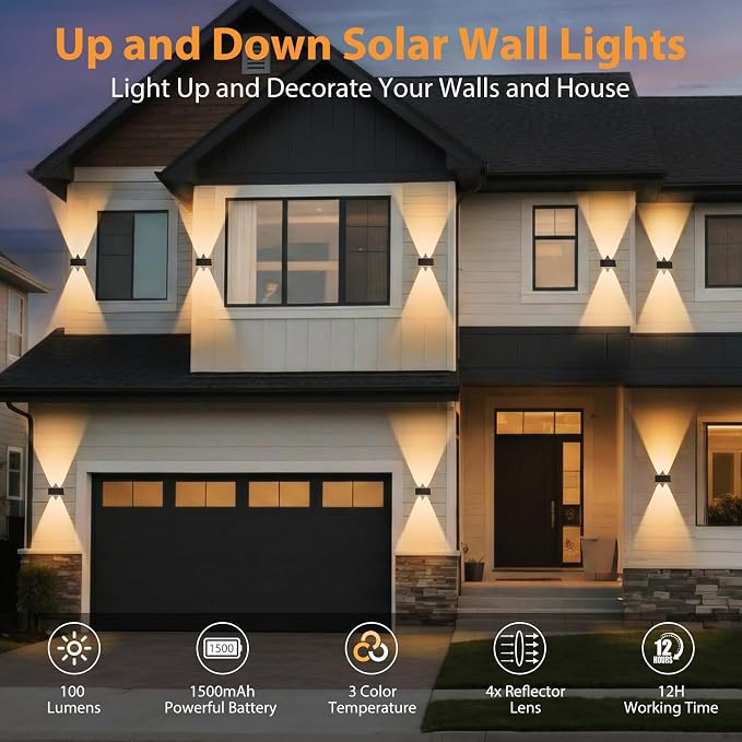 12PACK Solar Sconce Lights Outdoor,3000/4000/6000K 3 Modes Up and Down Solar Wall Lights Dusk to Dawn Lighting IP65 Waterproof Solars Lights Outdoor for Exterior Front Porch Garage Fence Patio Yard
