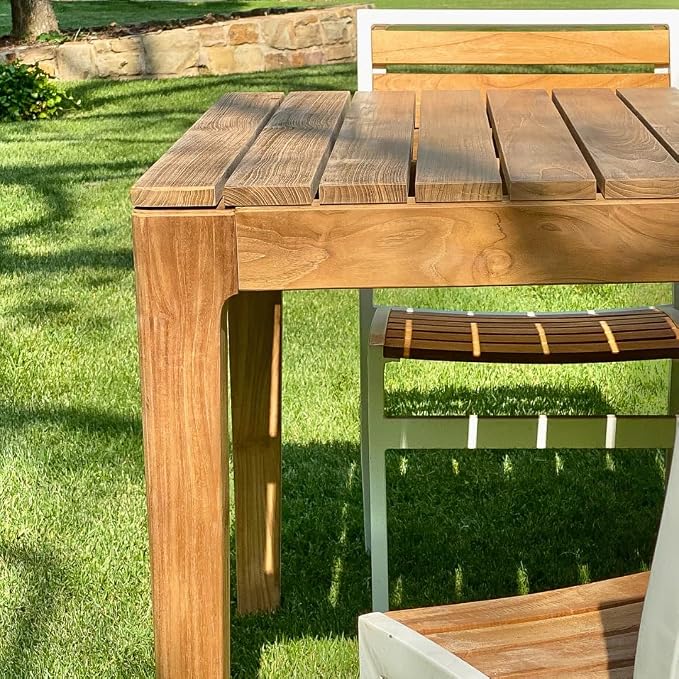 Posh Pollen Malibu Outdoor Teak Dining Table – Solid Grade-A Wood, Plank-Style Design, Weather-Resistant, Seats 6, Ideal for Patio or Garden Entertaining
