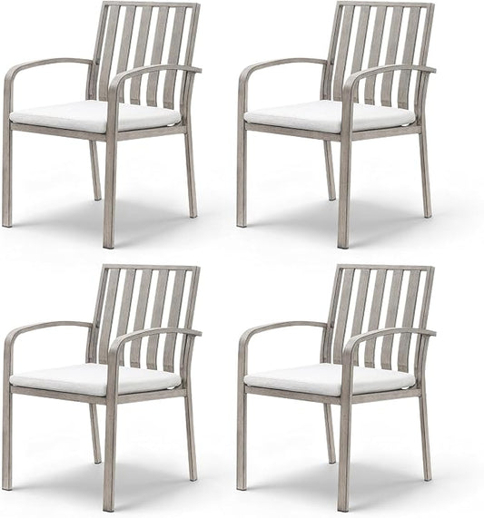 Never-Rust Patio Dining Chairs Set of 4, Aluminum Outdoor Dining Chairs with Polyester Seat Cushions, Deep Seating Outdoor Chairs for Table, Sturdy Patio Furniture Set for Deck, Garden, Pool