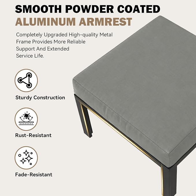 HOMREST Oversized Patio Furniture Set Ottoman with Coffee Table, 2-Piece Aluminum Footstool w/Removable Cushion, Multipurpose Footrest Additional Seating, Set of 2 for Patio Deck (Gray)