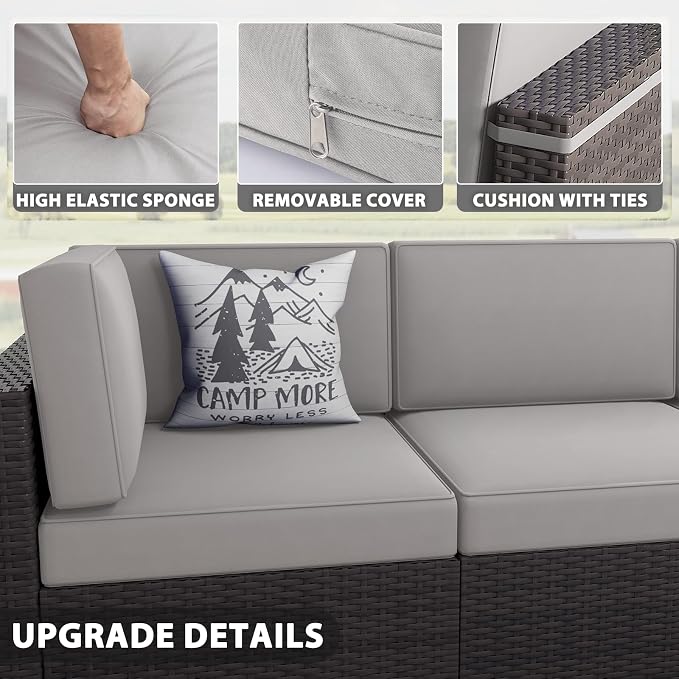 13 Pieces Patio Furniture Set with 44" Propane Gas Fire Pit Table, Outdoor Sectional Wicker Conversation Sofa Sets with Coffee Table