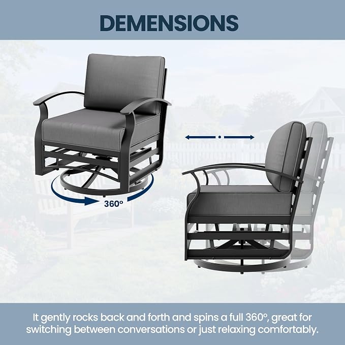 Aluminum Outdoor Patio Furniture Set,5 Seats Patio Conversation Sets with 2 Ottomans,Metal Patio Sectional Furniture Set with 2 Swivel Rocking Chairs,Grey