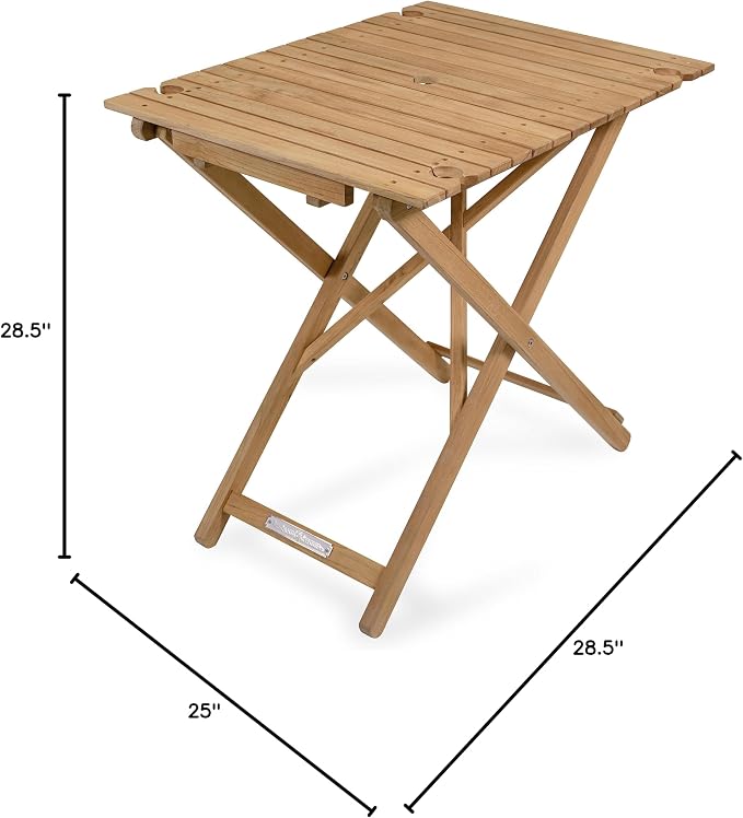 Business & Pleasure Co. Tall Folding Picnic Table - Perfect Outdoor Table for Picnics and Hosting - 4 Wine Glass Holders - Umbrella Hole - Premium Teak Hardwood