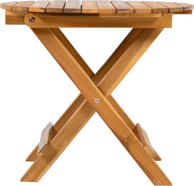 Merax Outdoor Acacia Wood Decorative Side Table, Foldable and Adjustable Patio Coffee Table, Suitable for Backyard, Garden, Poolside, Balcony