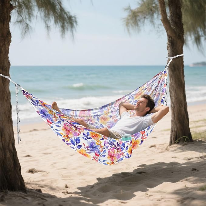 Camping Hammock Outdoor Hammocks for Outside Botanic Watercolor Beach Trees Portable Lightweight with Pockets Tree Straps Indoor