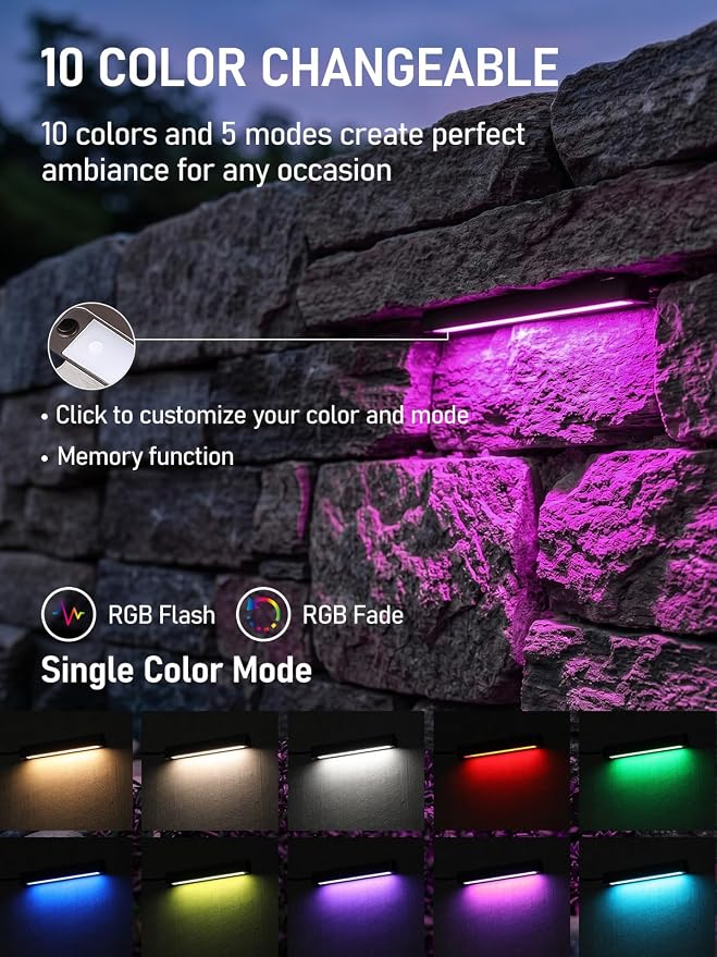 LEONLITE 8-Pack RGBCW 7 Inch LED Hardscape Lighting, Color Changing | LED Landscape Lighting, 12-24V AC/DC Paver Light Low Voltage Retaining Wall Lights, 5W Outdoor Step Lights, ETL