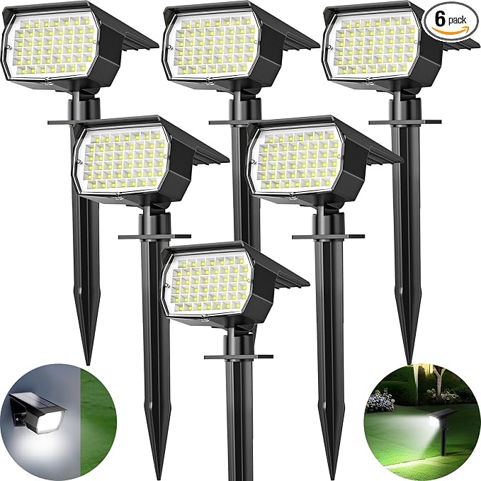 Tadyreal Solar Spot Lights Outdoor 6 Pack, [46 LED/3 Modes] Solar Landscape Spotlights Waterproof, 2-in-1 Auto On/Off Solar Powered Lights for Outside Yard Garden Wall Pathway(Cool White)