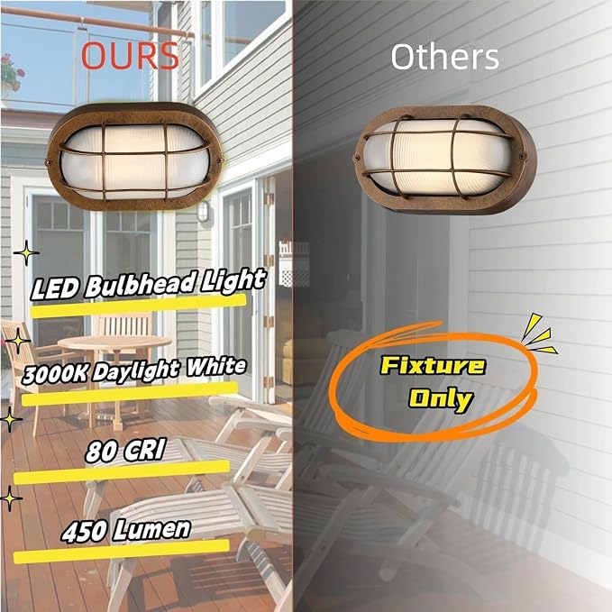 WISBEAM LED Bulkhead Light Bronze, Outdoor LED Wall Light for House, Dimmable, 6W Replace 60W, 450 Lumen 3000K Daylight White 80CRI, Waterproof, ETL Rated