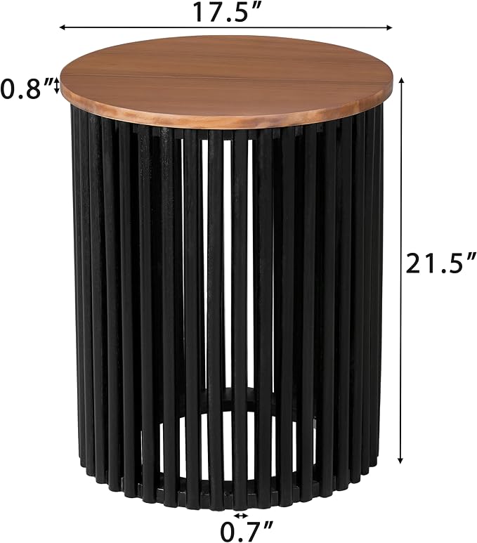 Acacia Wood Side Table, Round End Table, Natural,Black