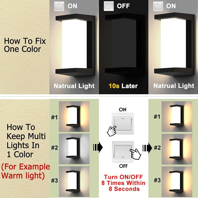 Modern Outdoor Wall Lights,24W-LED Exterior Wall Sconce Light Fixtures,3-Color-Changeable Wall Mounted Lamps,Matte Black Porch&Patio Light,IP65 Waterproof for Hallway Stairs Gardens