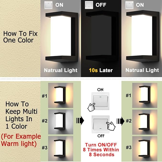 Outdoor Wall Lights,2Packs 24w Exterior Light Fixture,LED Wall Sconce 3-Color-Changeable Wall Mounted Lamps,Matte Black Porch&Patio Light Outdoor,IP65 Waterproof for Hallway Stairs Gardens