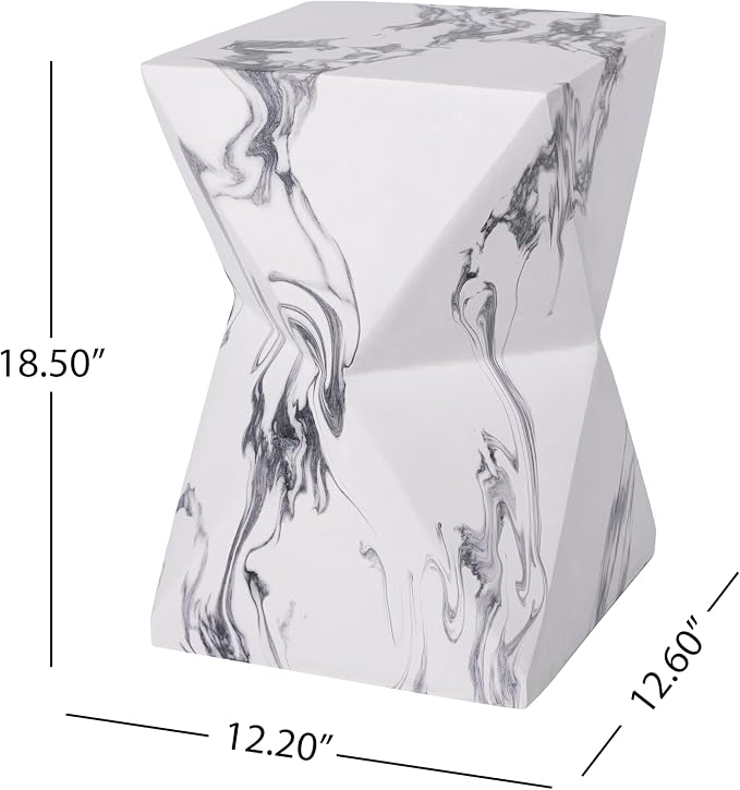 Merax 18.5" H Modern Geometric MGO Side Table, Hourglass Accent Table with Faux Marble Finish - Weather Resistant End Table for Indoor and Outdoor Use, Living Room, Bedroom & Patio, Faux Marble