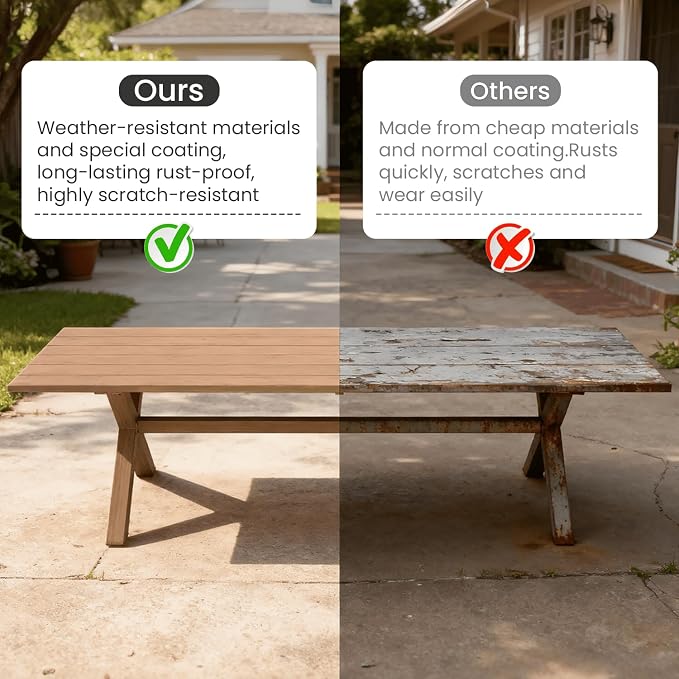 80" x 38" Outdoor Dining Table, Rectangle Patio Table with Slatted Tabletop for Backyard, Garden, Deck, Poolside