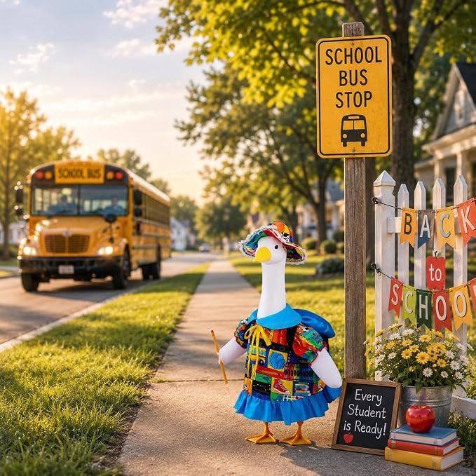 Cute Students Goose Outfits, 23 inch Back to School Porch Goose Outfit, First Day of School Goose Clothes for Classroom Decor, Outdoor Lawn, Yard, Patio