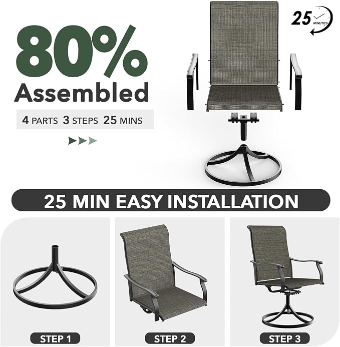 Patio 29" Heigh Rectangle Table and Tan Grey Swivel Chair Dining Set 7 Sty1 | 63"x38" Metal Table, 29" Heigh Table Top,All Weather; 6 Piece Swivel Chairs: High Back,Retro Armrest,Textilene Fabric,Rocking