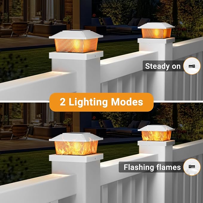 btfarm 4x4 Solar Flame Post Cap Lights Outdoor, 18 Pack Flickering Flame Deck Fence Post Lights, Waterproof Solar Powered Lighting Outside Fit 4x4 3.5x3.5 Wooden/Vinyl for Porch Patio Garden