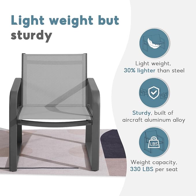 Aluminum Outdoor Patio Conversation Set, 4 Pieces Patio Furniture Sets with Breathable Textilene with Loveseat,Table and Chairs for Yard,Balcony,Grey