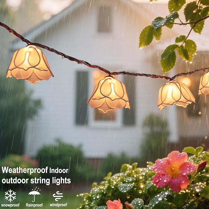 Decorative String Lights Plug in with 10 Bulbs, Flower Garland Fairy Lights Connectable Weatherproof Outdoor Indoor for Wedding Garden Pergola Bedroom Porch Floral Home Decor (White)