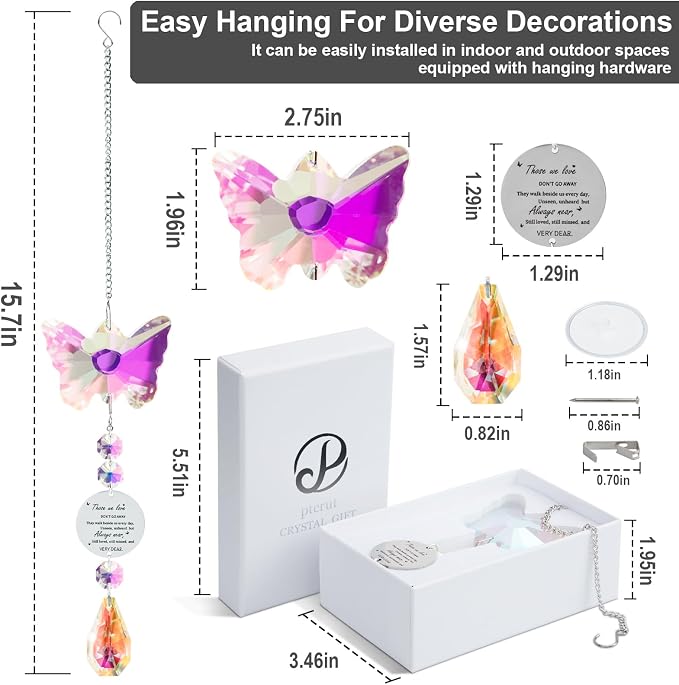 Unique Memorial Sympathy Gifts for Loss Loved One,Bereavement Gift Idea Crystal Rainbow Maker Butterfly Suncatcher in Remembrance Gifts for Grief Sorry for You Loss Mum Dad
