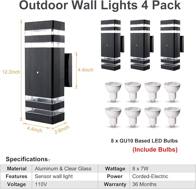 Dusk to Dawn Outdoor Lighting 4 Pack, Porch Lights Outdoor Wall Lamps for Patio Waterproof 3000K Warm White Exterior Light Fixture Sconce Lights for House Hallway Garden Corridor