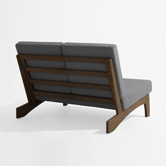 Outdoor Furniture Patio Couch, Weather Resistant Patio Loveseat Sofa Couch with Removable Cushion & Pillows, Teak Wood Frame for Porch & Backyard Seating - Grey