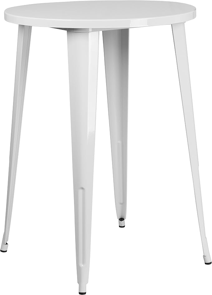 EMMA + OLIVER Commercial Grade 30" Round White Metal Indoor-Outdoor Bar Height Table