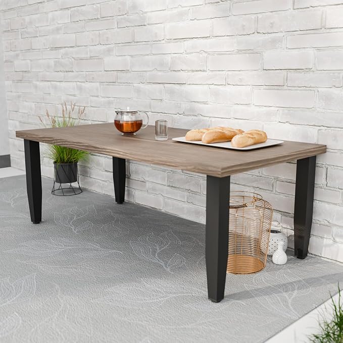 Modern Outdoor Coffee Table, Wood Grain Top Patio Rectangle Table for Deck, Porch, Garden, Weather Resistant Steel Frame, Brown