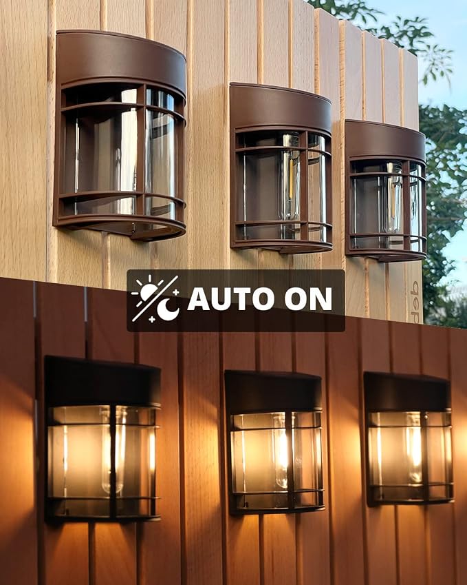 Solar Lights Outdoor, 12 Pack Solar Fence Lights, Waterproof Led Outdoor Solar Lights for Yard Patio Step Deck Stairs Garden Decor, Brown
