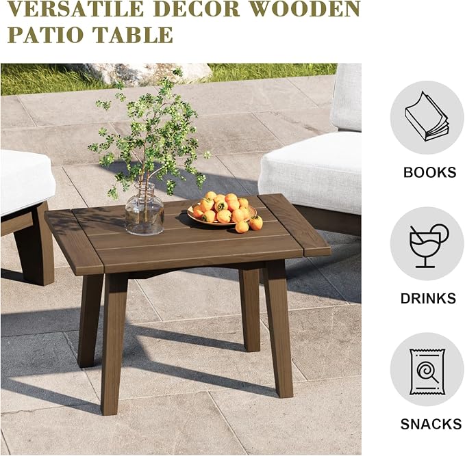 3 Piece Wood Outdoor Chairs Patio Bistro Set with Side Table, All Weather Outdoor Furniture Patio Sofa Chair Backyard Seating Group - Beige