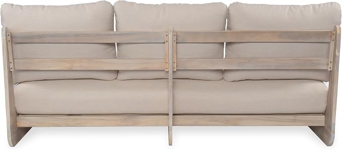 Christopher Knight Home Poppy 2 Piece Patio Conversation Set with Cushion, Acacia Wood 6 Seater Outdoor Sofa Chat Set, Outdoor Sectional Sofa Set of 2 for Patio Furniture Set, Antique Grey+Grey