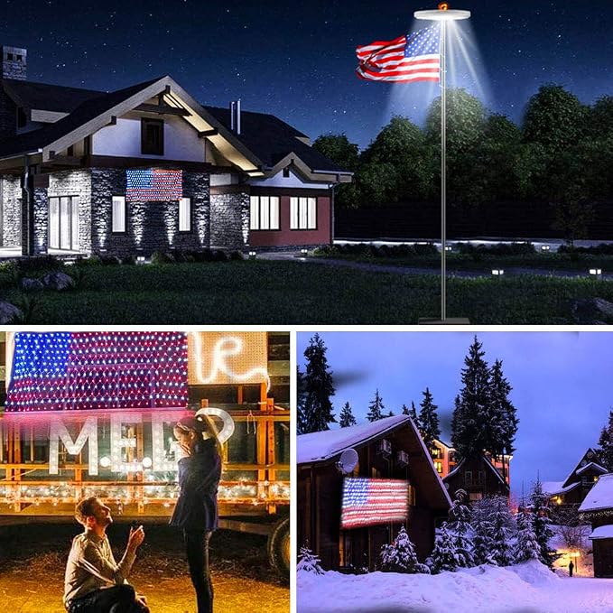 realization American Advanced Flag Lights, 420 LED Solar String Lights, Waterproof Led Flag Net Light of The United States for Memorial Day, Independence Day, 4th of July, Party, Yard Decorations
