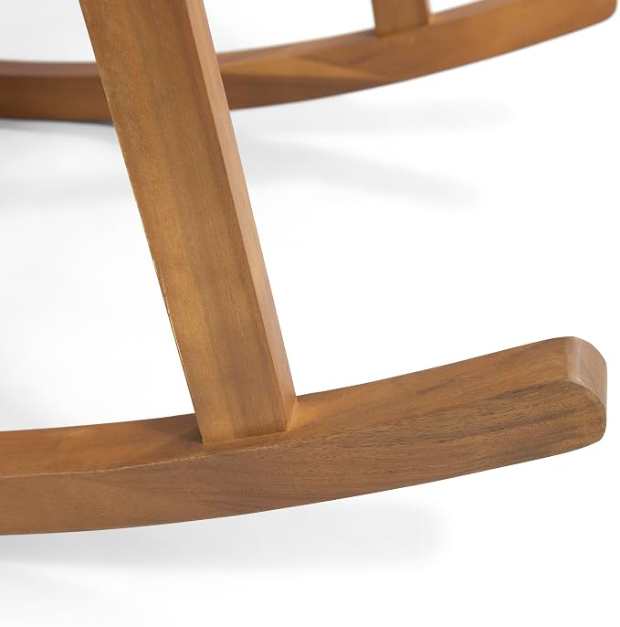 Christopher Knight Home Alabelle Outdoor Acacia Wood 2 Seater Rocking Chair Bistro Set with Side Table, 24.75 "W x 38.25 "D x 37.25 "H, Brown + Teak + Cream
