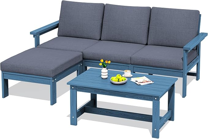 SERWALL HDPE Outdoor Sectional with Ottoman & Coffee Table