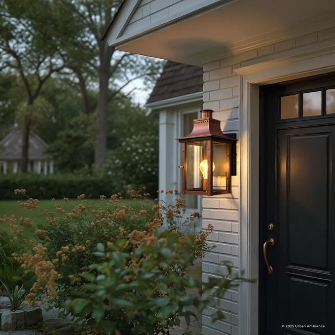 Luxury Antique Outdoor Wall Light, Medium Size: 15.3" H x 7.75" W, with French Country Style Elements, Rustic Copper Finish, UQL1413, Longview Collection