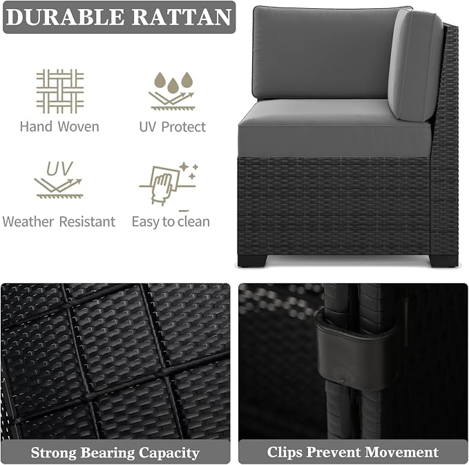 LayinSun 13 Pieces Patio Furniture Set with Fire Pit Table, Black Rattan Modular Sectional Patio Conversation Sofa Set