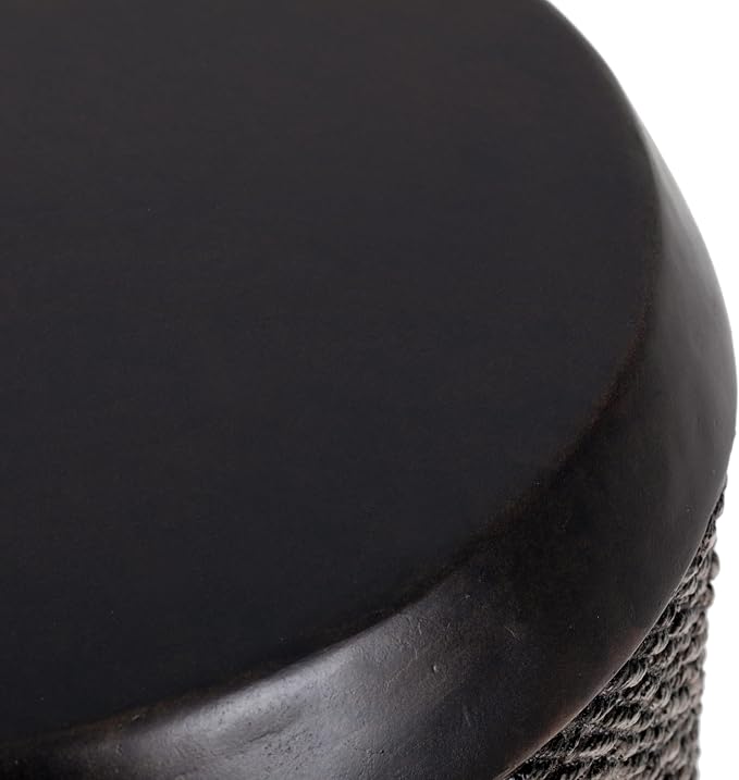Round Outdoor Side Table MGO Concrete End Table with Simulated Braided Rope Texture, Fully Assembled Cylindrical Accent Side Tables for Patio, Balcony, Living Room, Garden,Vintage Dark Brown