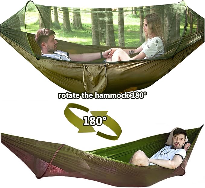 Travel Hammock with Mosquito Net, Lightweight Camping Hammock Hold Up to 200kg, Portable Outdoor Hammock for Camping Hiking Backpacking,Black,290x140cm
