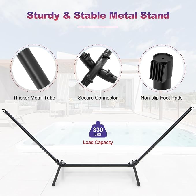 Tangkula Hammock with Stand, 10.5Ft Space Saving Steel Hammock Stand with Cotton Hammock & Carrying Bag, Indoor Outdoor Hammock Combo for Backyard, Patio, Porch