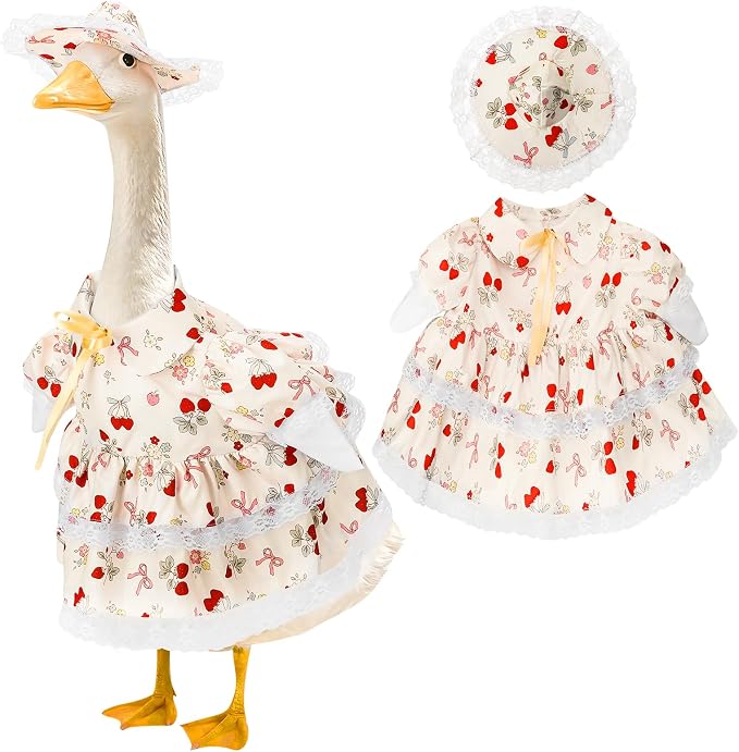 Porch Goose Outfit, 23" Porch Goose Clothes with Strawberry Skirt and Hat for Spring Summer Party Outdoor Patio