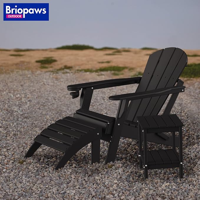 BRIOPAWS Outdoor-Side-Tables | Set of 2 | Small | HDPE Plastic | Patio End-Table | 2-Shelf Adirondack Outside Tables | All Weather | for Poolside Front Porch Indoor Living Room | 14" x 13" | Black
