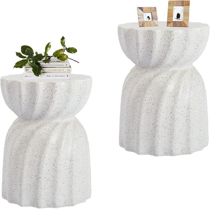 HOMPUS Outdoor Side Table Set of 2, Round Concrete Patio End Table, Small Accent MgO Lightweight Garden Stool for Indoor Outdoor Use, Patio, Garden, Backyard, Terrazzo Colorful