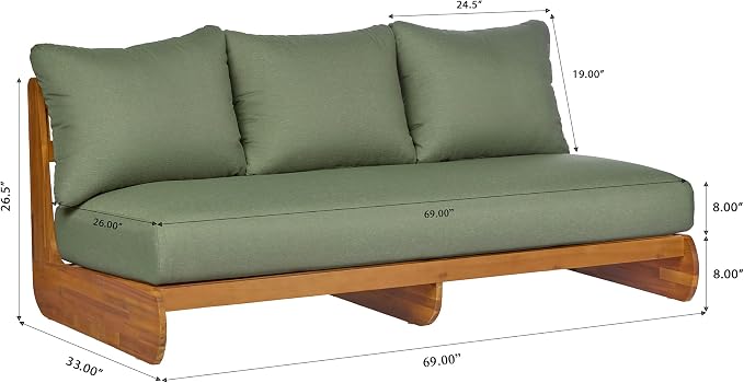 Christopher Knight Home Isabel 5-Seater Outdoor Patio Furniture Set with Removable Cushion, Acacia Wood Patio Conversation Set with 3-Seater Sofa & Club Chairs, 3 Piece Sectional Sofa Set, Green+Teak