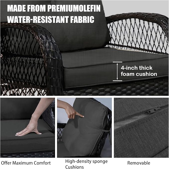 Outdoor Swivel Rocker Patio Chairs with Cushions，Outdoor Swivel Rocking Chairs Set of 2 with Rattan Side Table，360 Degree Swivel Seat Patio Furniture Set for Outside Porch Deck，3 Pieces